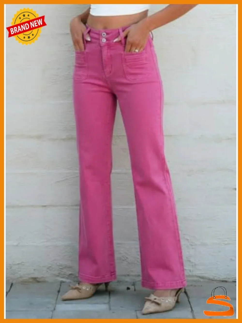 Women's Wide Leg Jeans High Waisted Tummy Control Stretchy Pockets